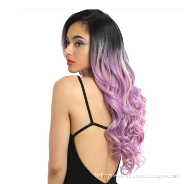 Pre-plucked long curly Wave 22 Inches Lavender Pink  Synthetic lace frontal Lace Front Wig Synthetic hair wigs For Black Women